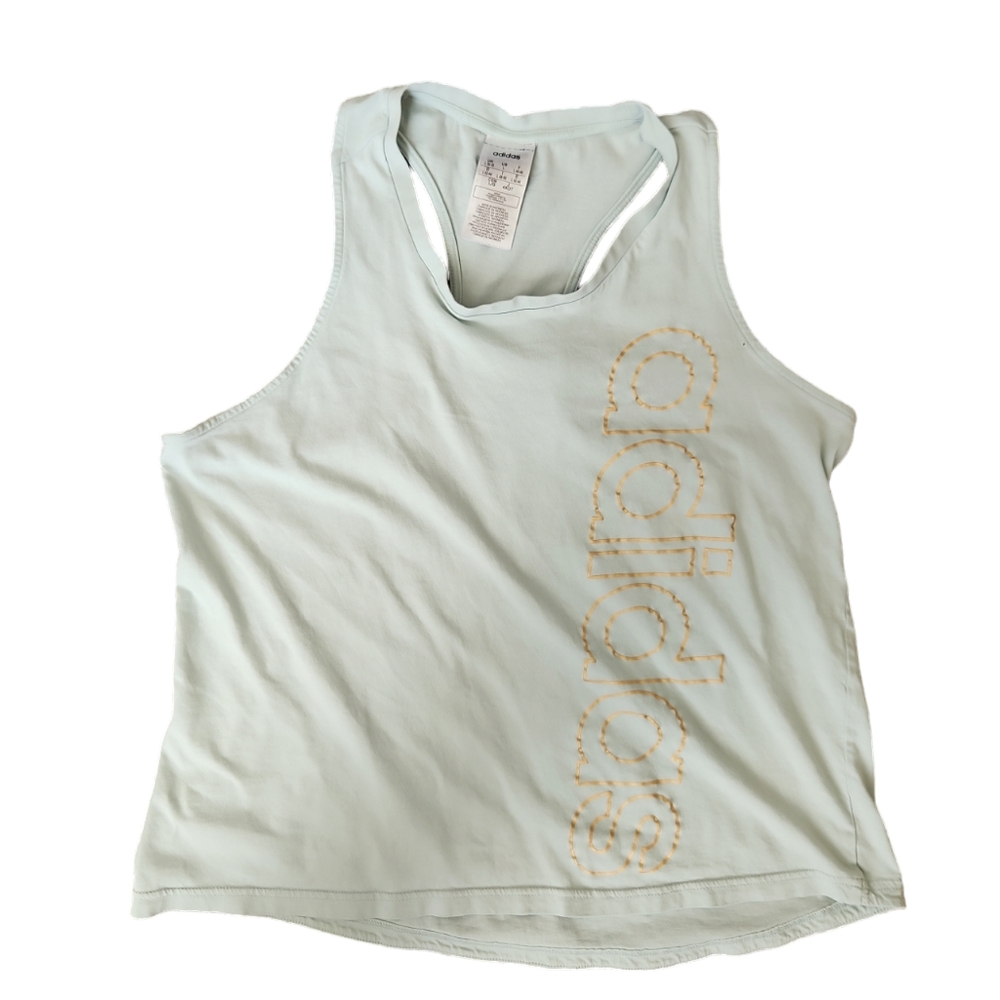 Adidas Mint Green & Gold Logo Racerback Tank Top - Large